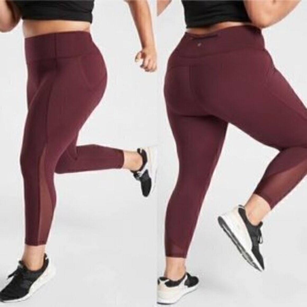 Athleta Lightning 7/8 Stash Pocket Tights Leggings 3X Burgundy High Rise